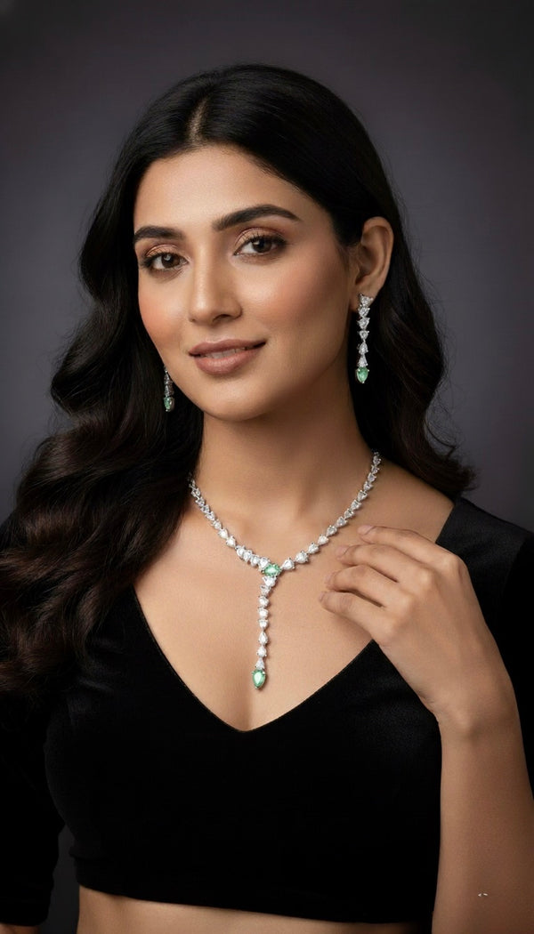 Elara Drop AD Necklace (Mint Green)