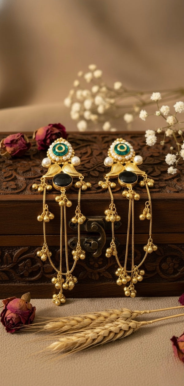 Aarzu Kashmiri Earrings (Green and Black )