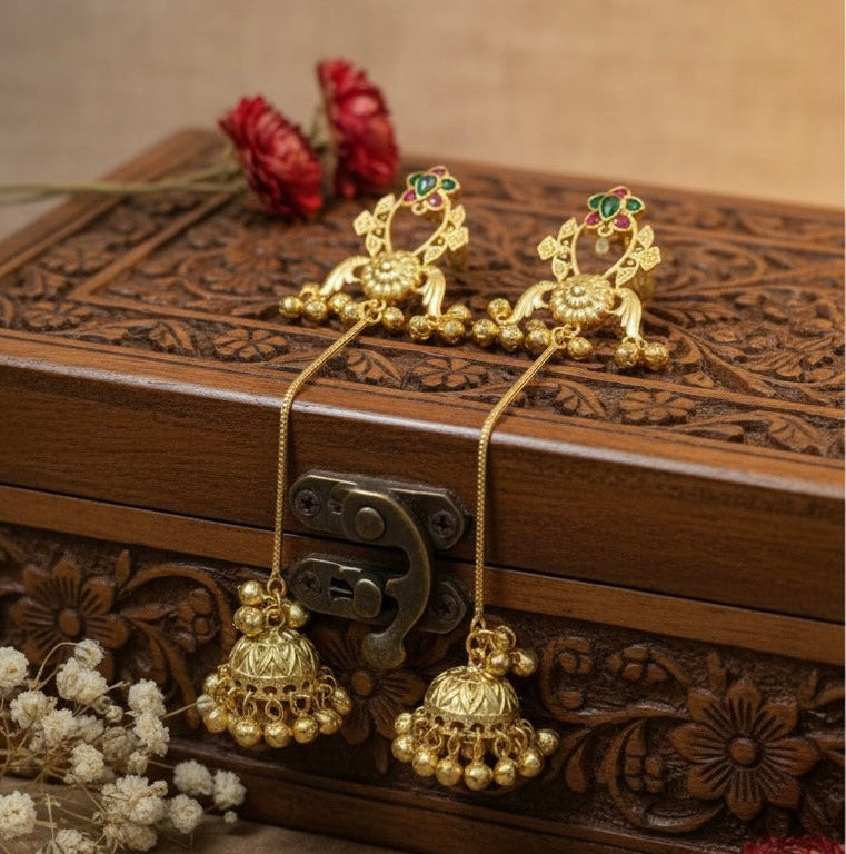 Lotus Kashmiri Earrings (Pink-Green)