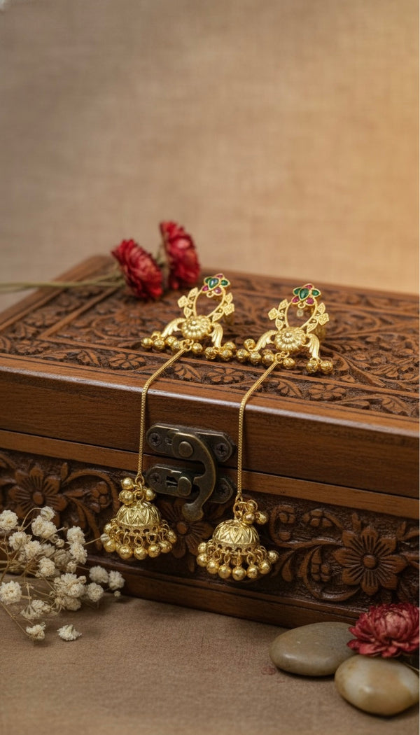 Lotus Kashmiri Earrings (Pink-Green)