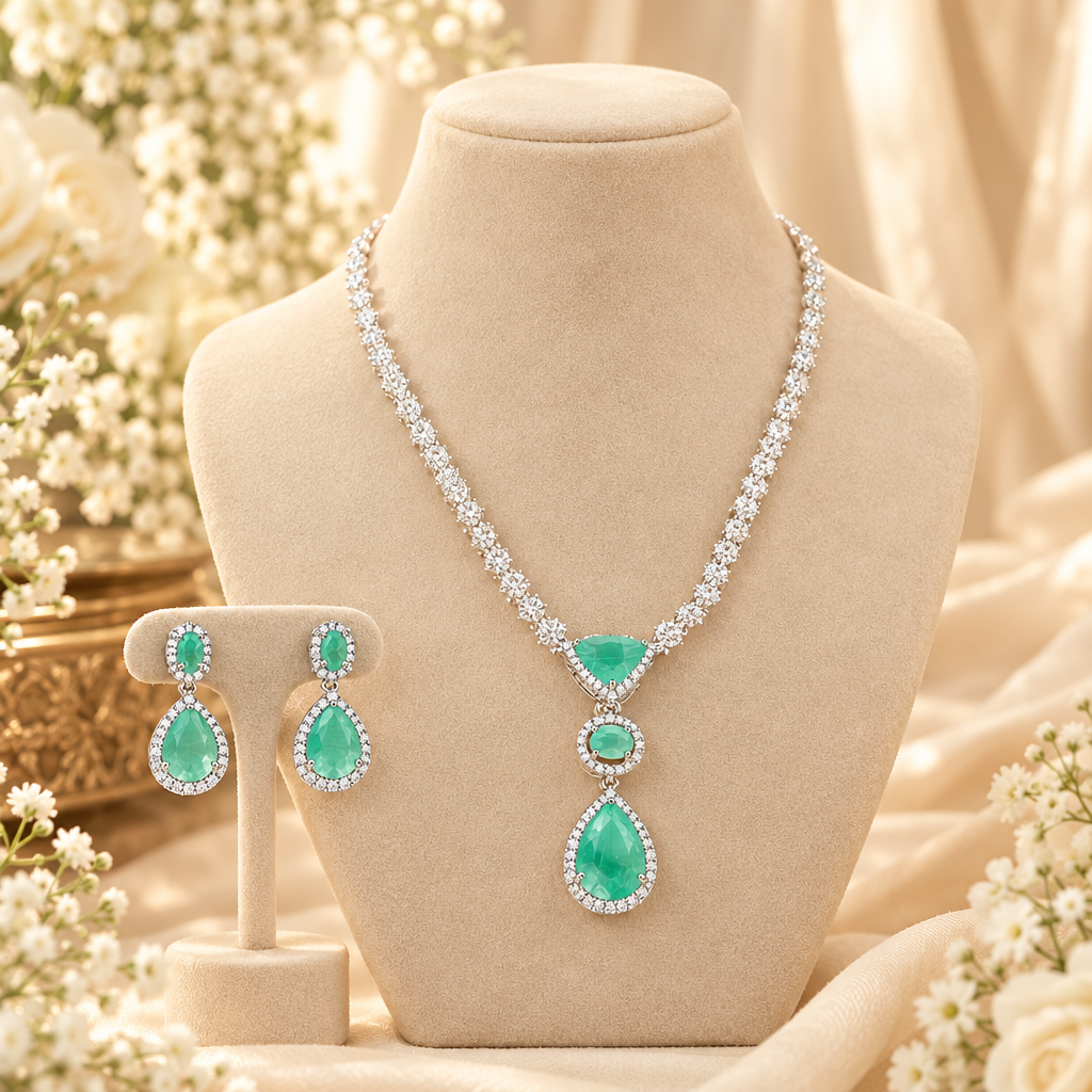 Ira AD Necklace Set (Mint Green)