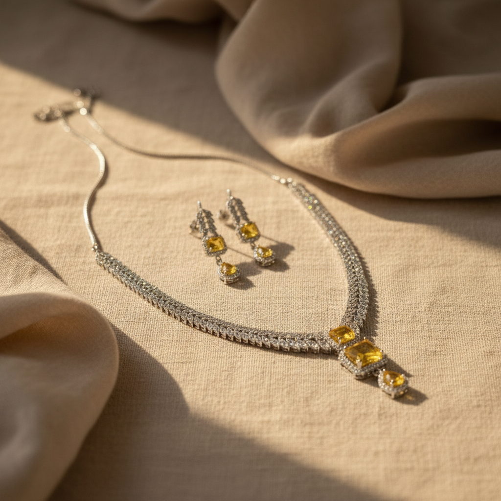 Regal Vine AD Necklace (Yellow)