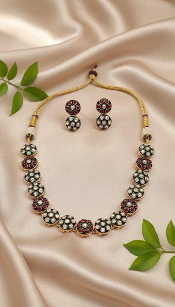 Meher Kundan Necklace (Green and Pink)