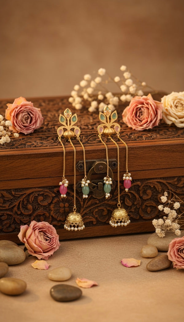 Gulnaz Kashmiri Earrings (Pink and Mint Green)