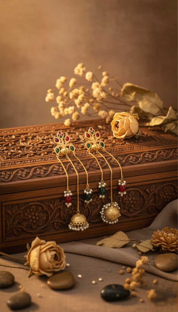 Gulnaz Kashmiri Earrings (Wine and Green)