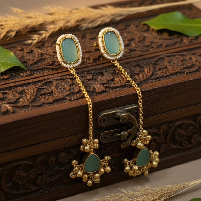 Ishika Kashmiri Earrings (Mint Green)