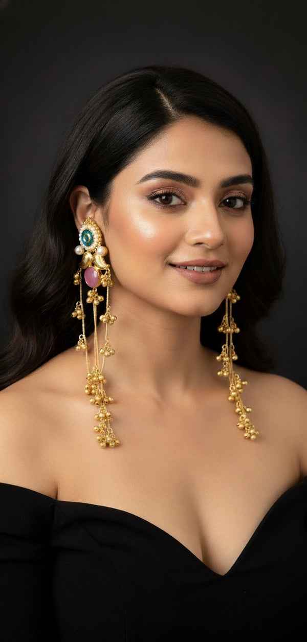 Aarzu Kashmiri Earrings (Green and Pink )