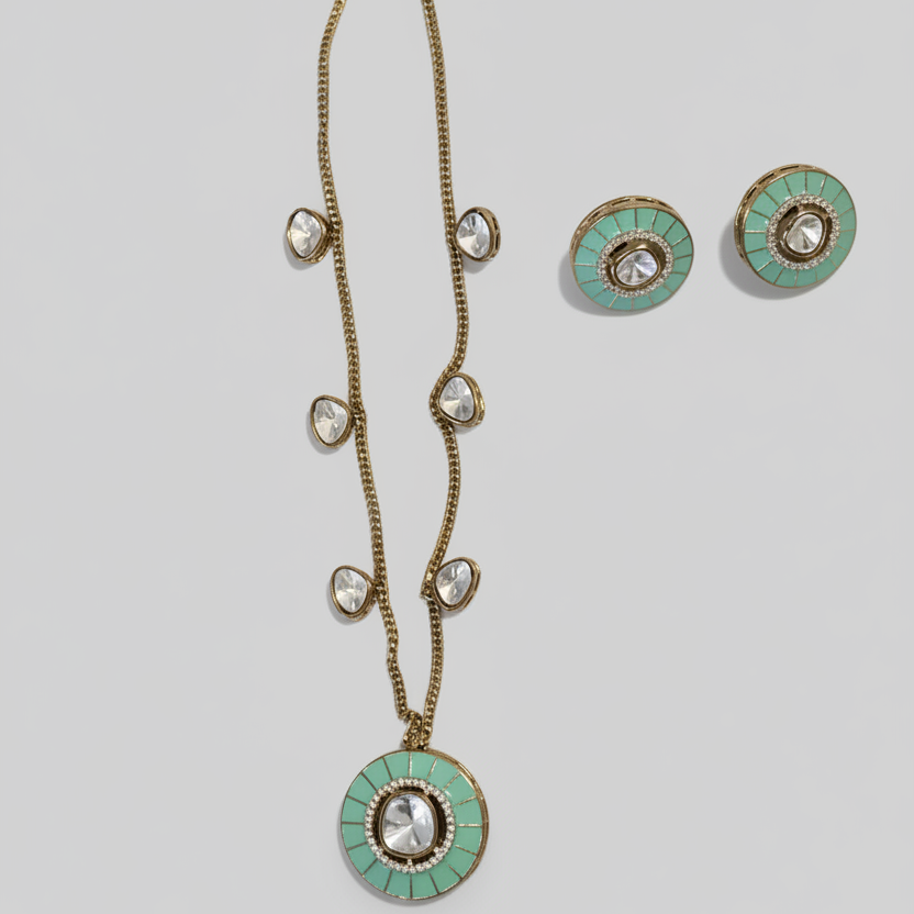 Royal Kundan Necklace (Mint Green)