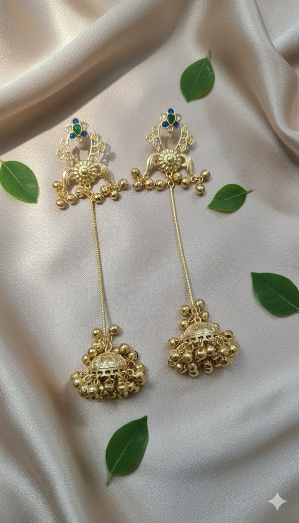 Lotus Kashmiri Earrings (Green-Blue- Multi)
