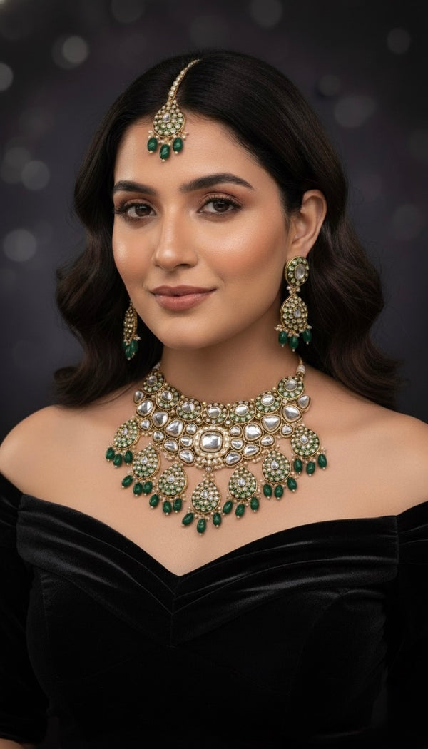 Nayab Kundan Bridal Necklace (Green)