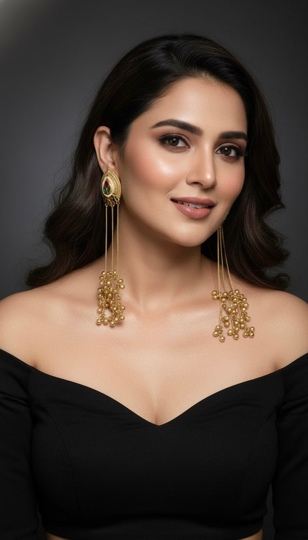 Aarohi Kashmiri Earrings (Green and Pink)