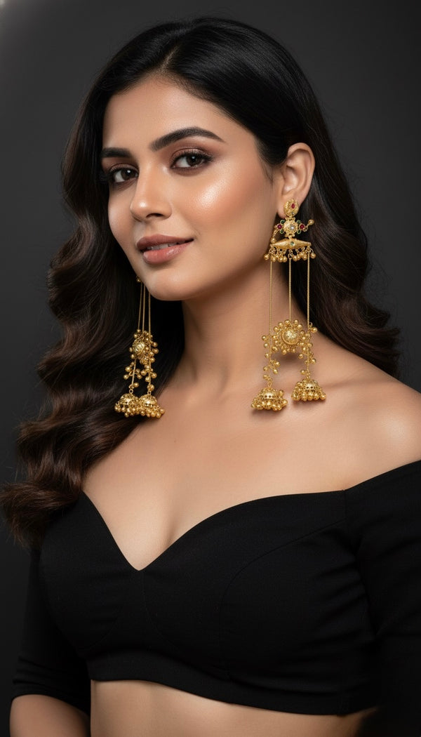 Riwaaz Kashmiri Earrings (Green-Pink)