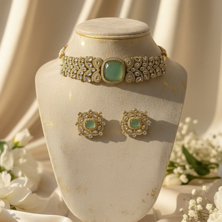 Maira Chokar Necklace (Mint Green)
