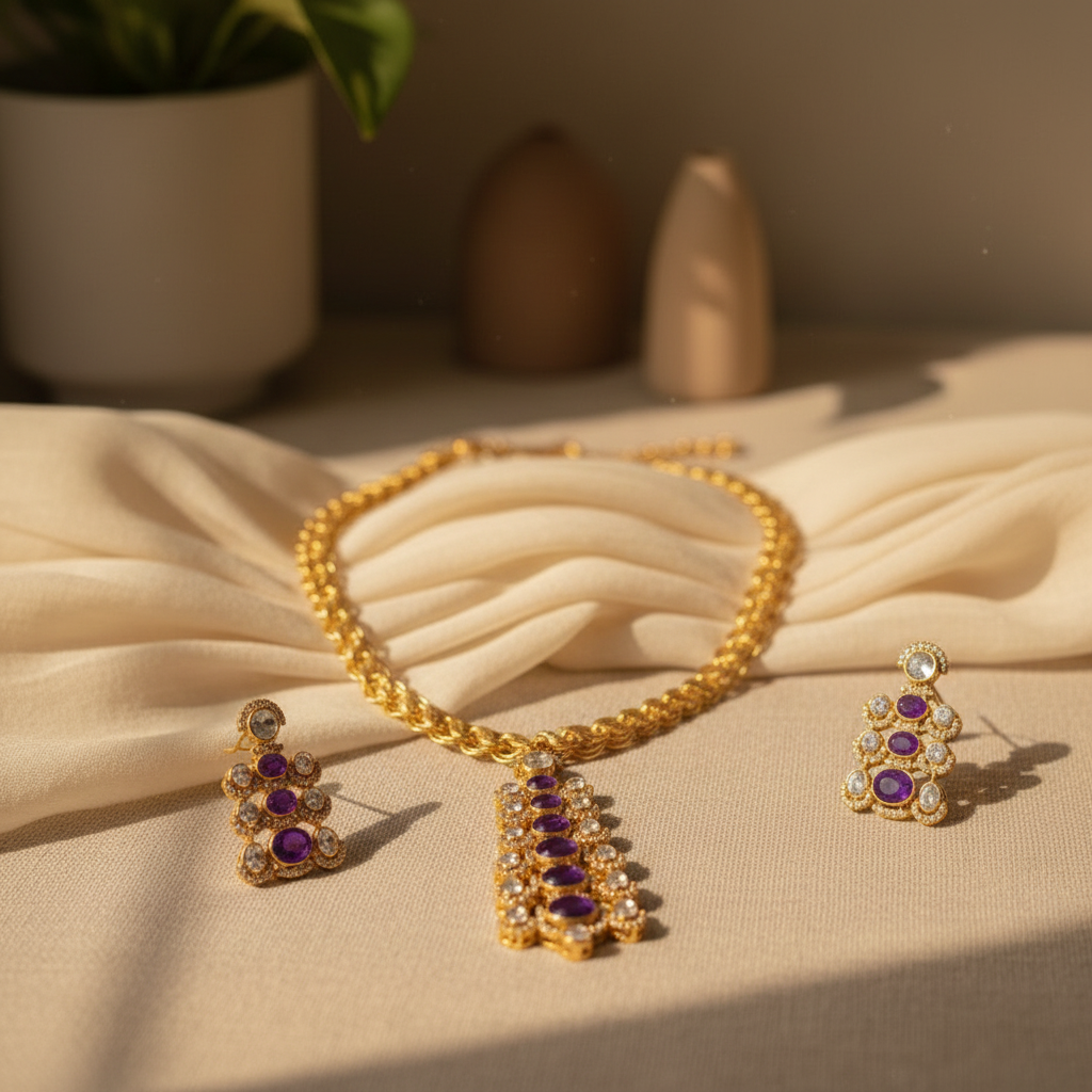 Noorvi AD Necklace (Purple)