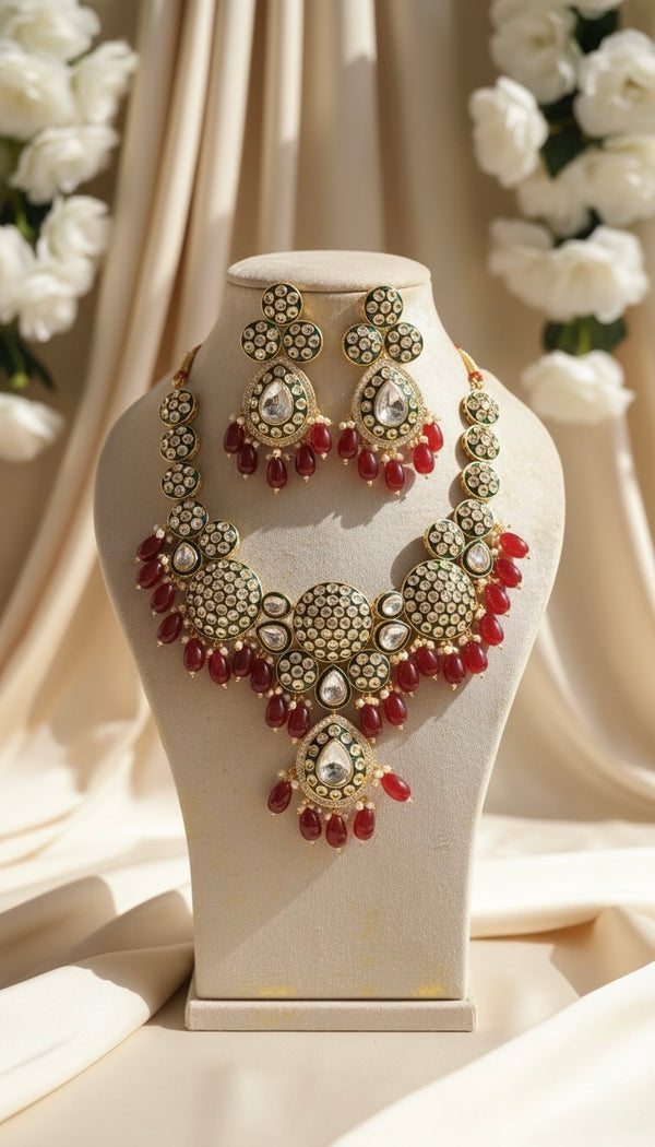 Ruhani Bridal Kundan Necklace (Wine and Green)