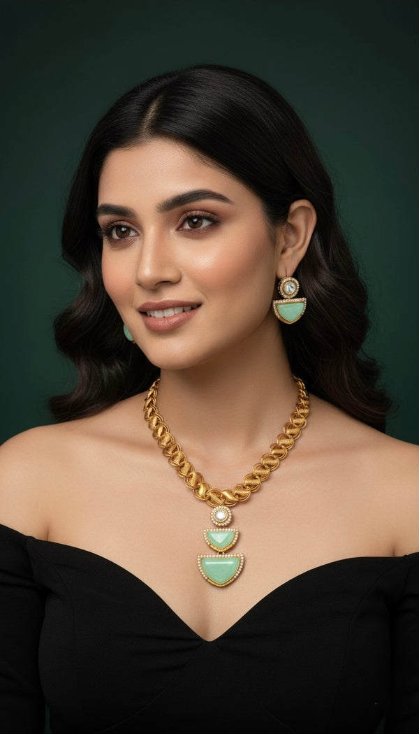 Diora AD Necklace (Mint Green)