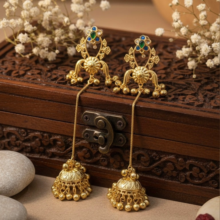 Lotus Kashmiri Earrings (Green-Blue- Multi)