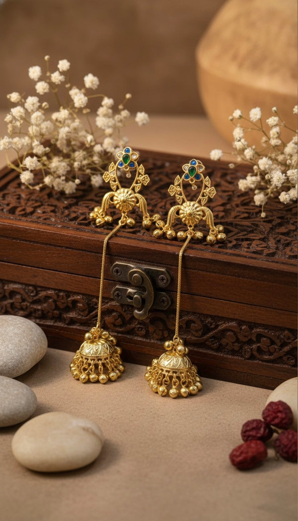 Lotus Kashmiri Earrings (Green-Blue- Multi)