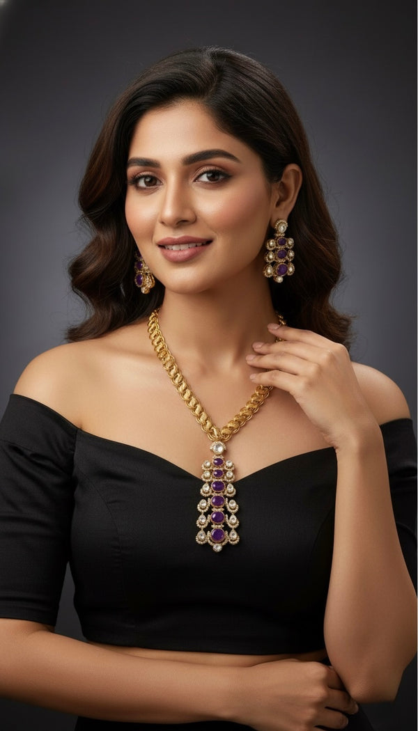 Noorvi AD Necklace (Purple)