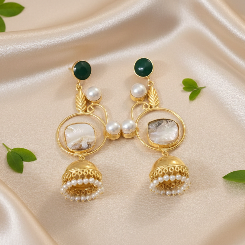Nova Pearl Jhumkas (Green)