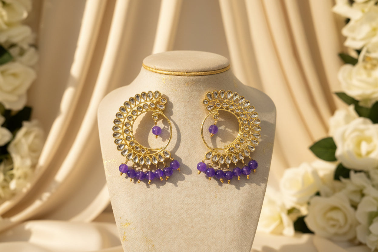 Mohini Kundan Earrings (Purple)
