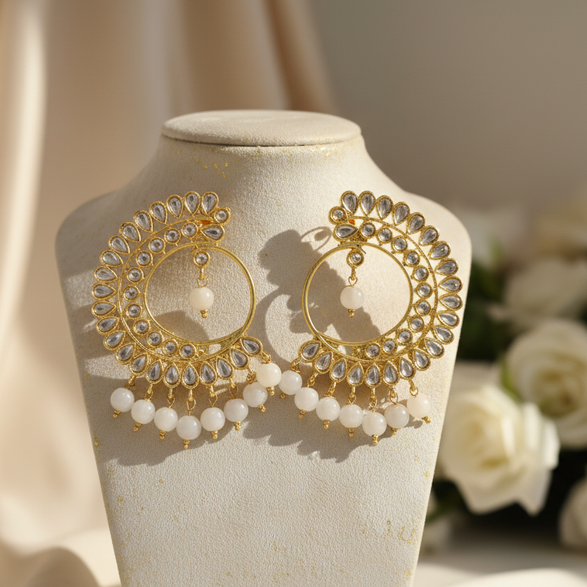 Mohini Kundan Earrings (White)