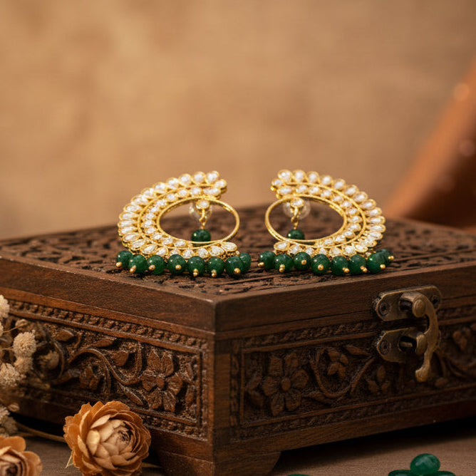 Mohini Kundan Earrings (Green)