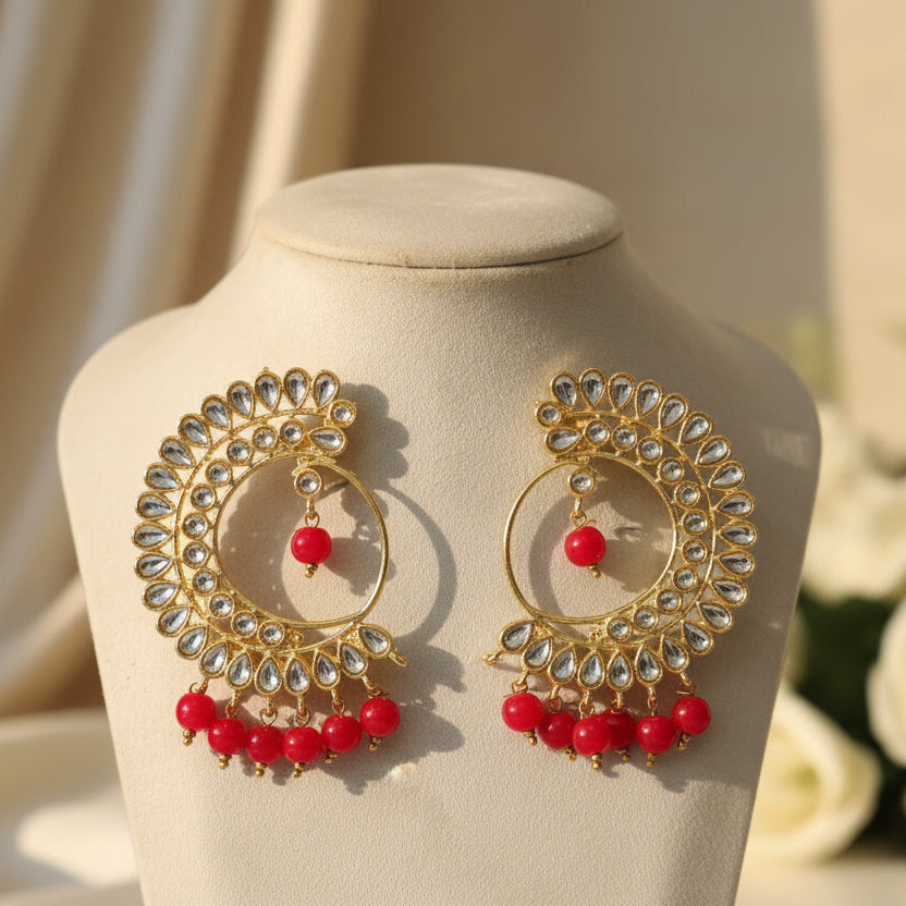 Mohini Kundan Earrings (Red)