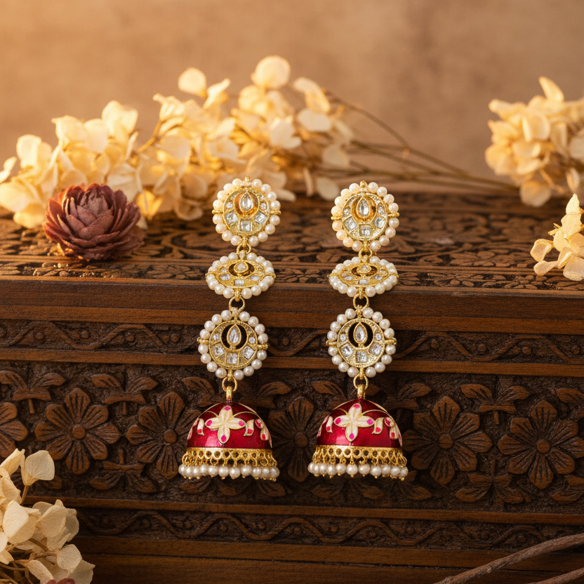 Myra Kundan Earrings (Red)