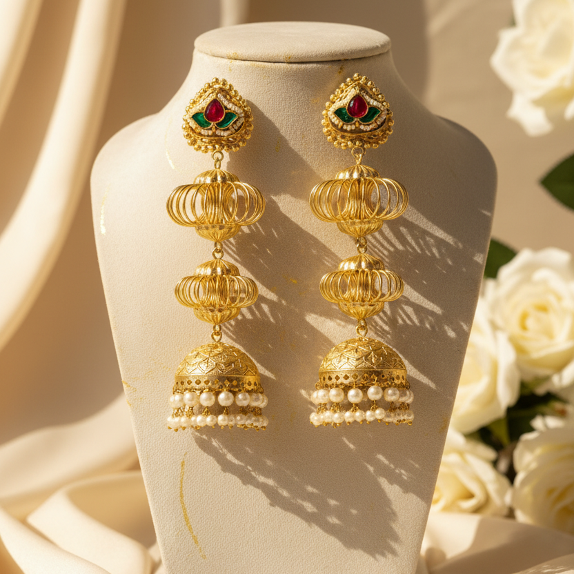 Shehzadi Kashmiri Earrings (Wine-Green)