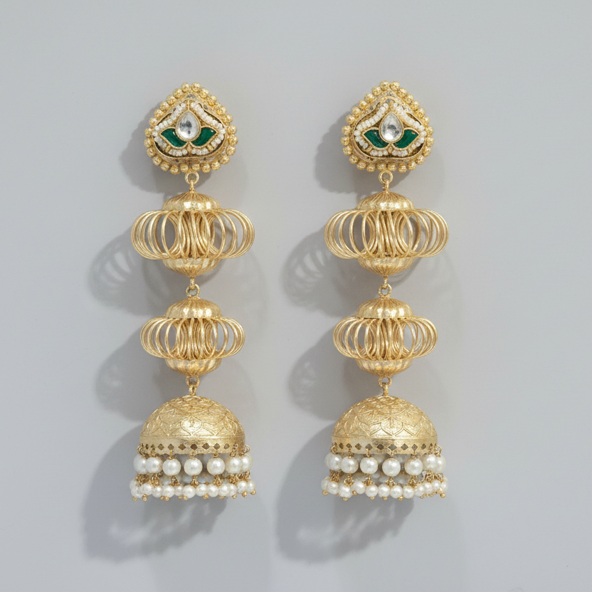 Shehzadi Kashmiri Earrings (White-Green)