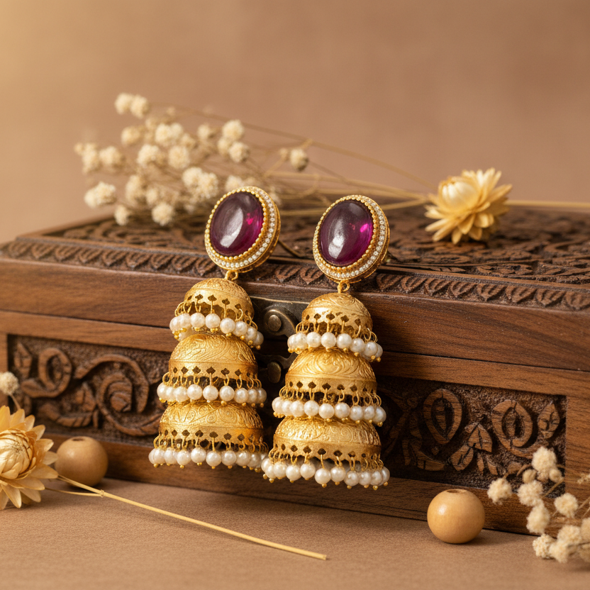 Kiran Kashmiri Jhumka (Wine)