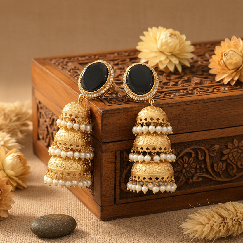 Kiran Kashmiri Jhumka (Black)