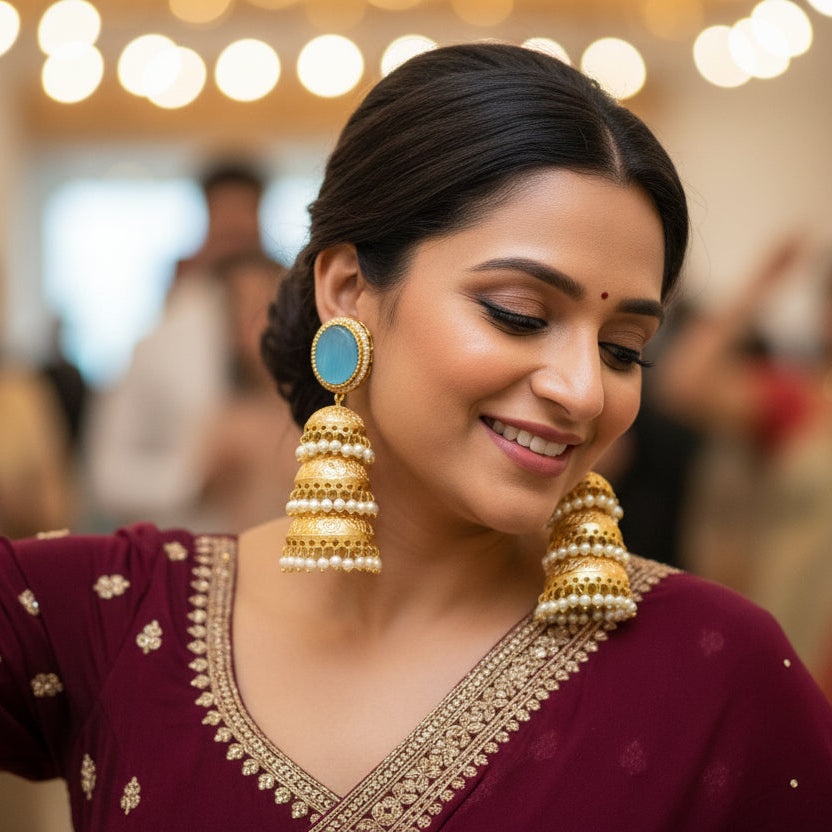 Kiran Kashmiri Jhumka (Sea Blue)