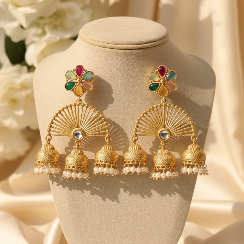 Zalak Kashmiri Jhumkas (Multi-colour)