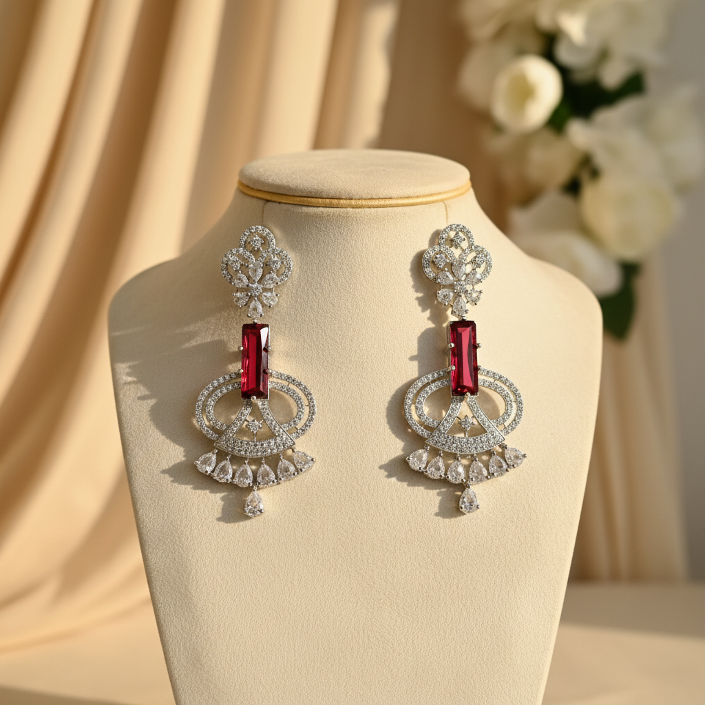 Luxe AD Earrings (Ruby-Pink)