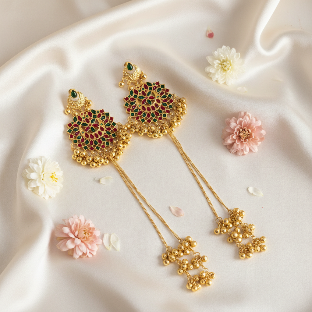 Gulnaaz Kashmiri Earrings (Green-Pink)