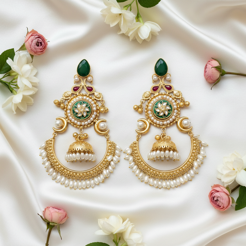 Meher Chandbali Earrings (Green)