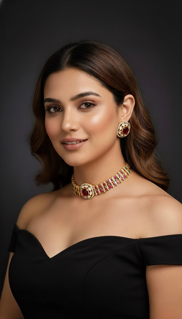 Aarzoo Kundan Necklace (Wine)