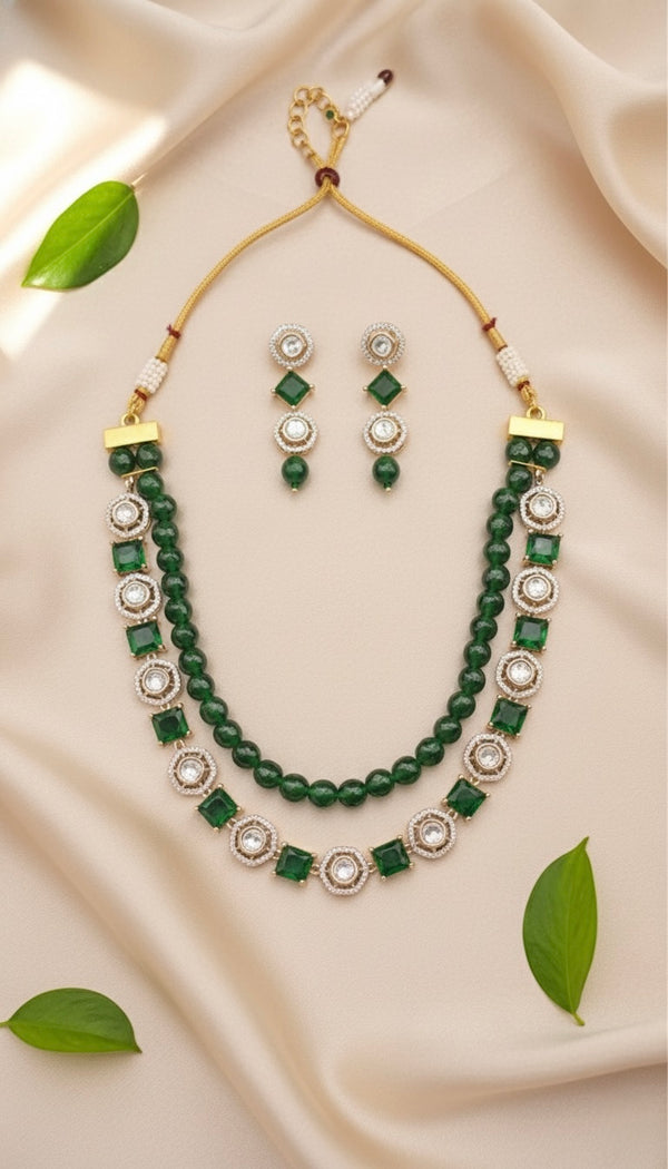 Vamika Layered Kundan Necklace (Green)