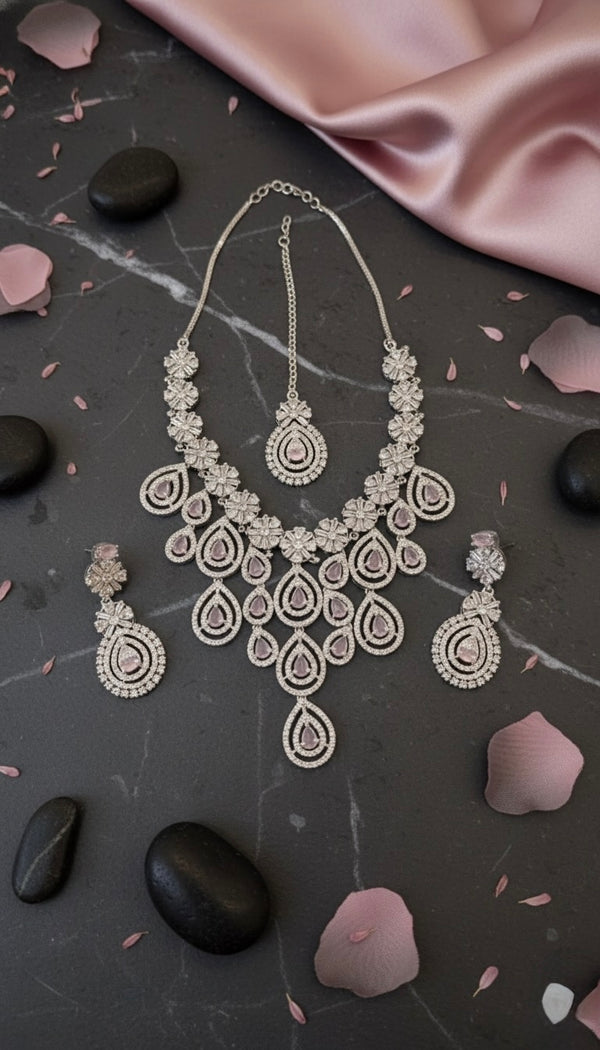 Royal Bloosom AD Necklace (Pink)