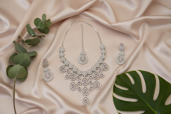 Royal Bloosom AD Necklace (Pink)