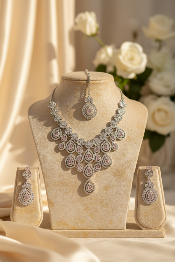 Royal Bloosom AD Necklace (Pink)