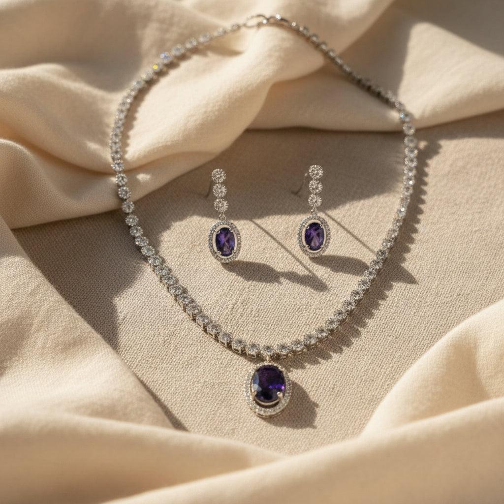 Regal Solitaire AD Necklace (Purple)