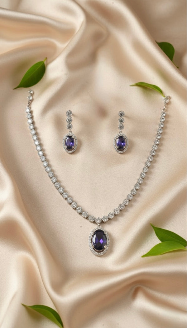Regal Solitaire AD Necklace (Purple)