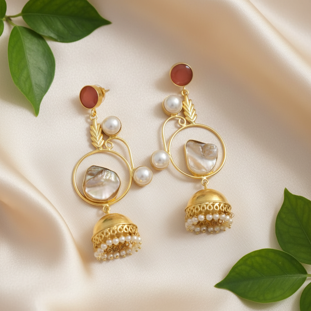 Nova Pearl Jhumkas (Orange)