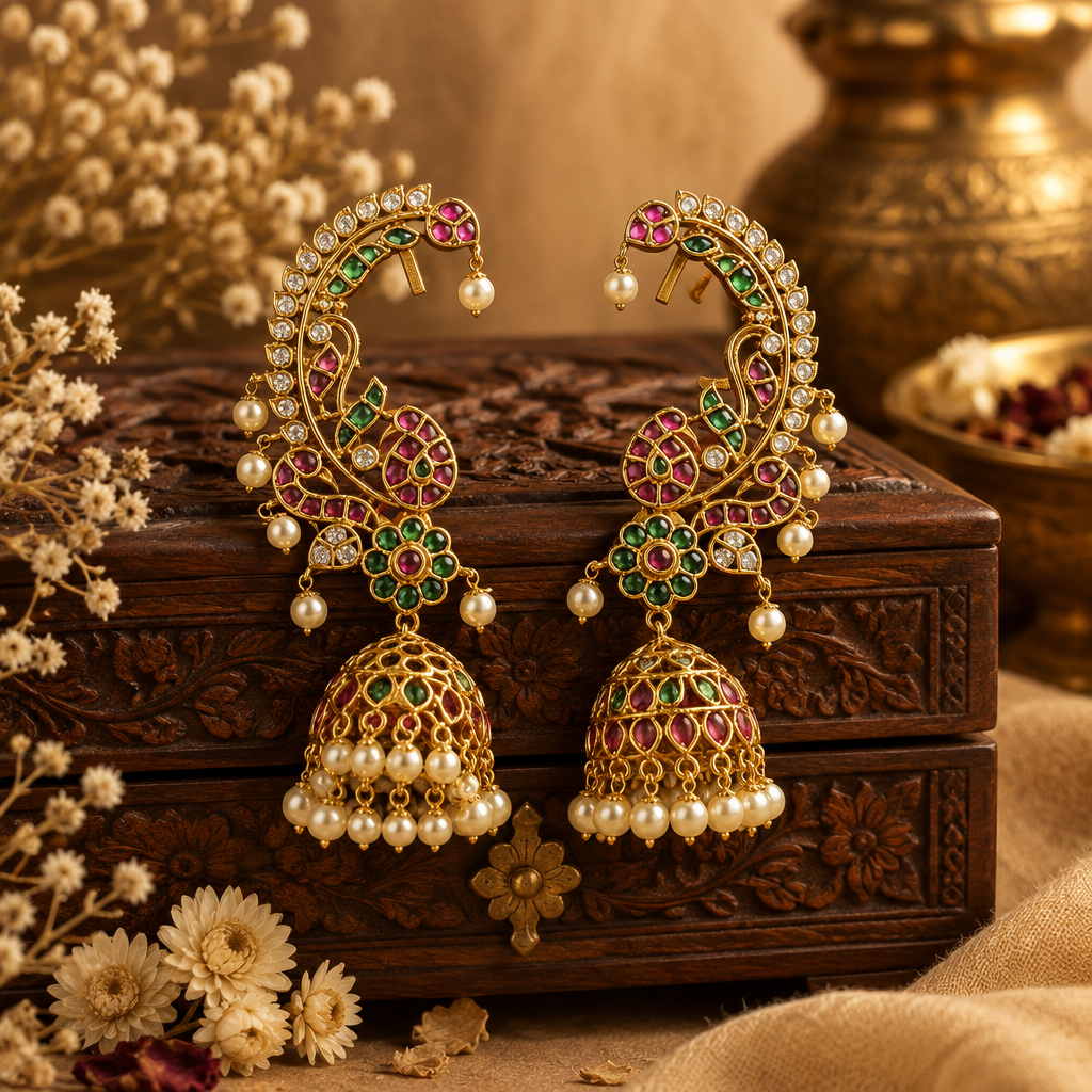 Kiara Temple Ear Cuffs (Green-Pink)