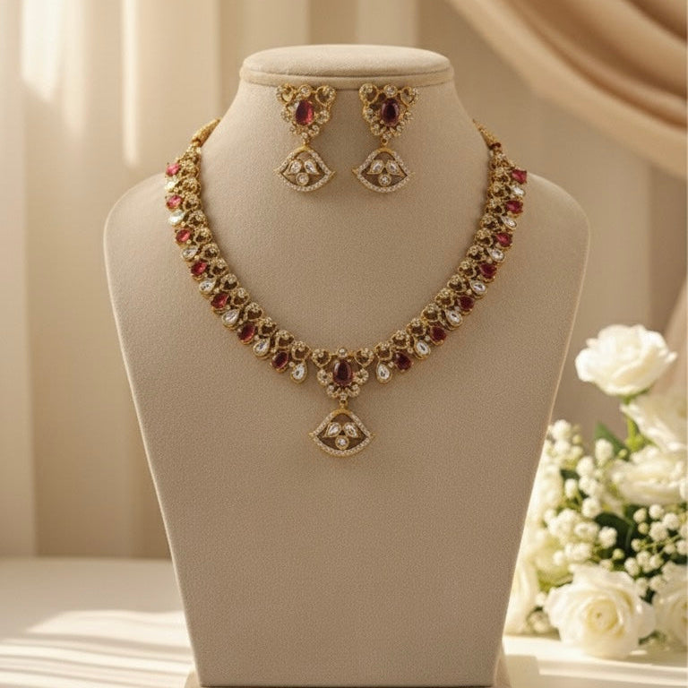 Ishani Kundan Necklace (Wine)