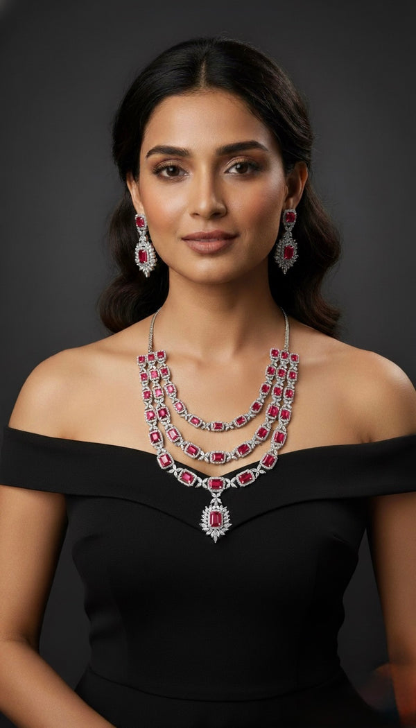 Luxe Layered AD Necklace (Red)