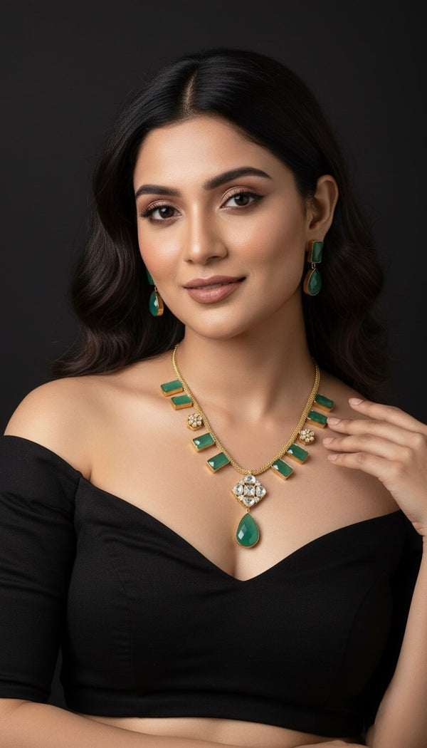 Adira Kundan Necklace (Green)